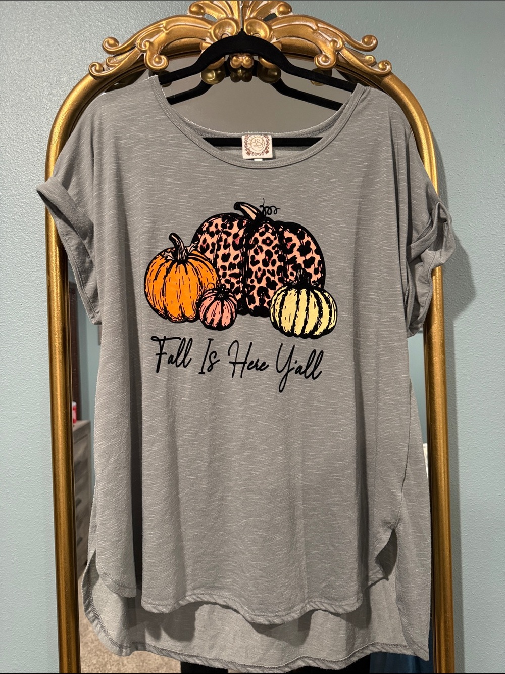 Grey 'Fall Is Here Y'all' Pumpkin Graphic Tee
